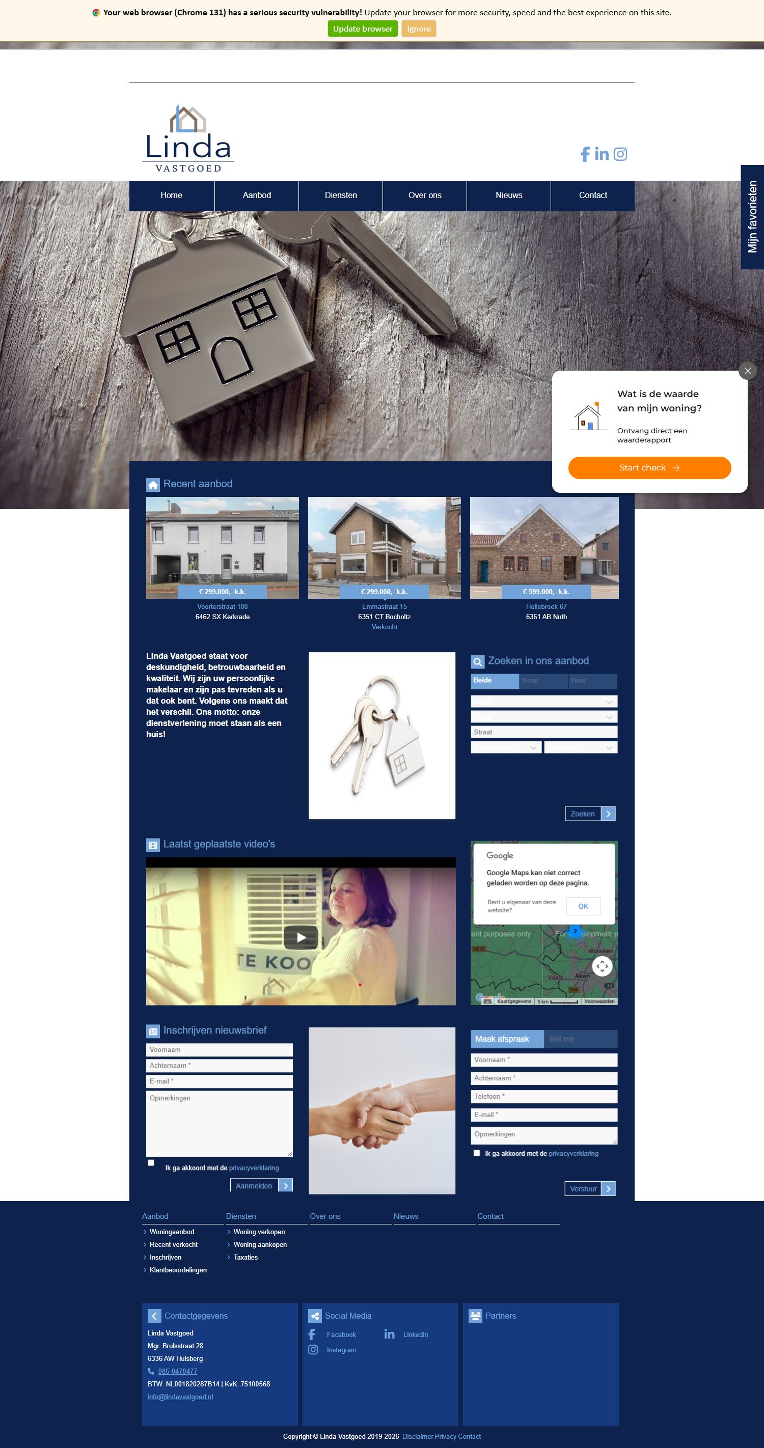 Screenshot van de website van www.lindavastgoed.nl