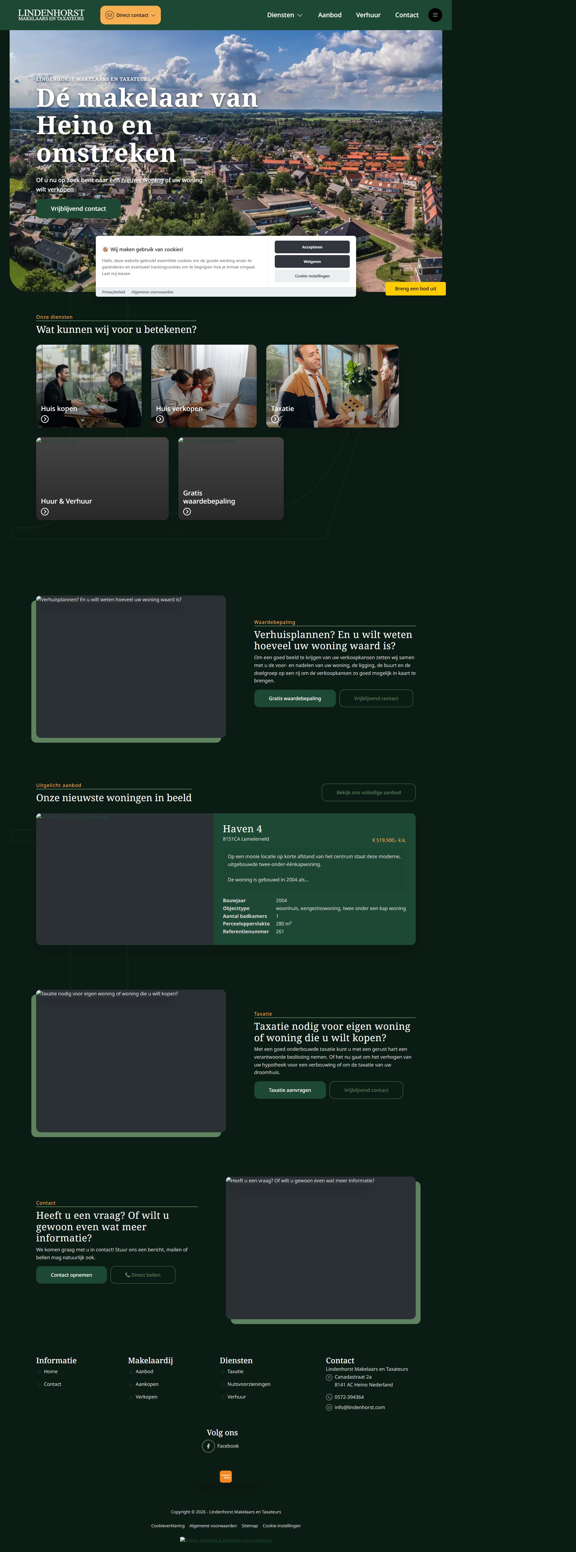 Screenshot van de website van www.lindenhorst.com