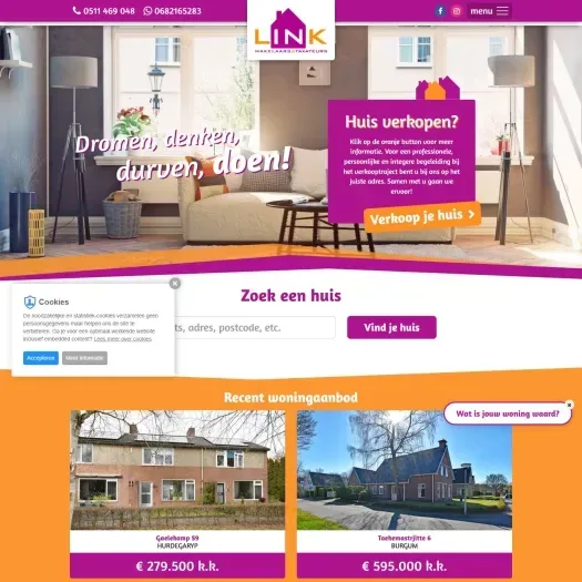 Screenshot van de website van www.linkmakelaars.nl