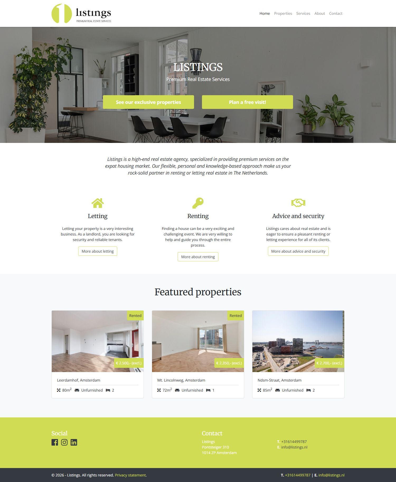 Screenshot van de website van www.listings.nl