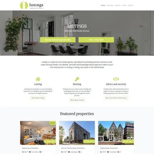 Screenshot van de website van www.listings.nl