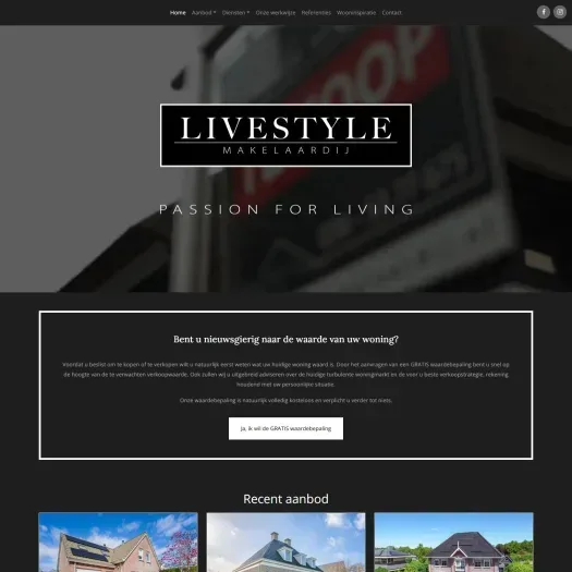 Screenshot van de website van www.livestylemakelaardij.nl