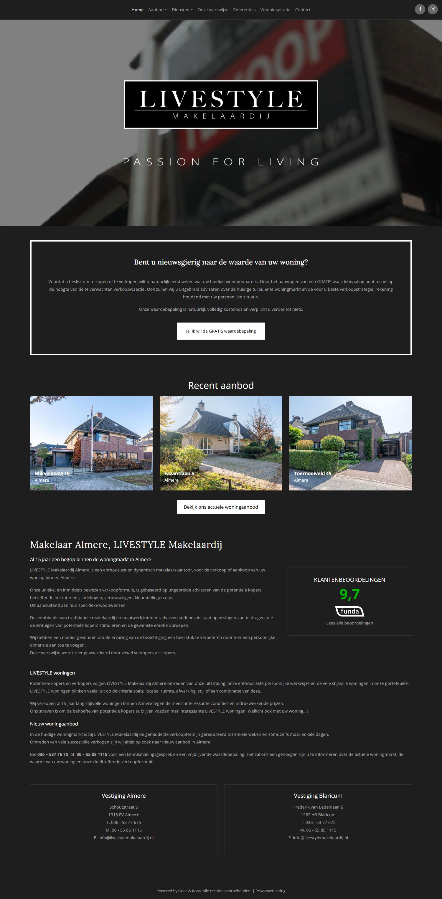 Screenshot van de website van www.livestylemakelaardij.nl