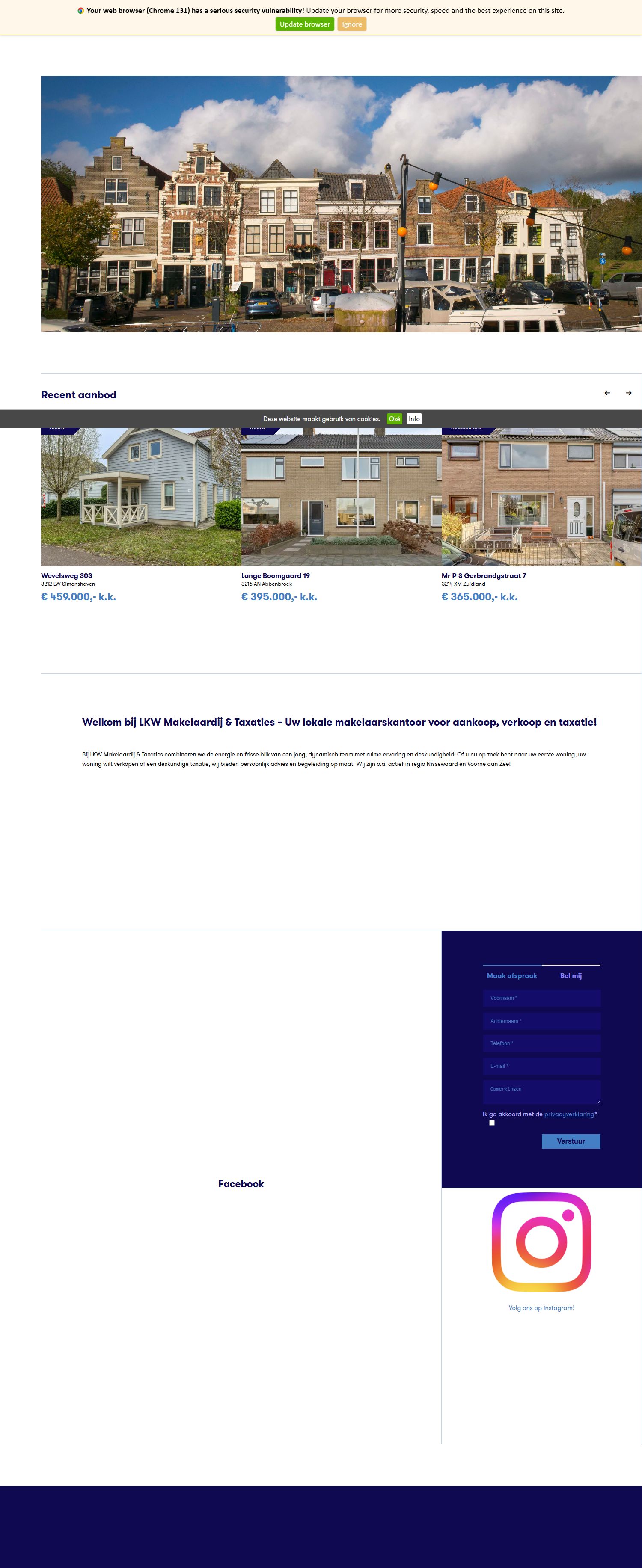 Screenshot van de website van lkwmakelaardij.nl