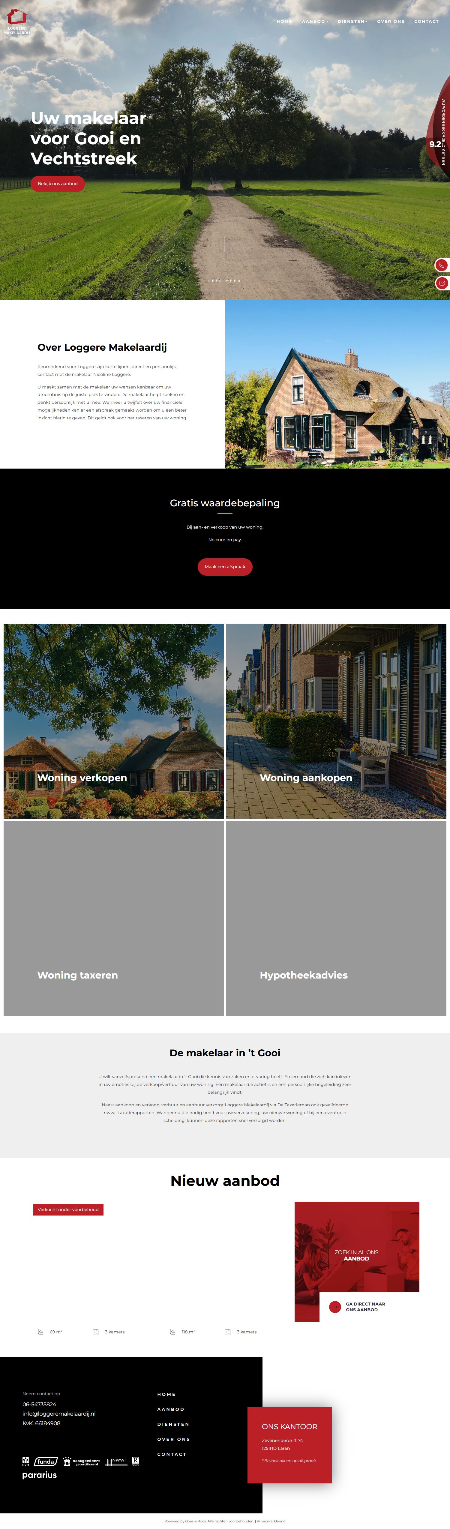 Screenshot van de website van www.loggeremakelaardij.nl