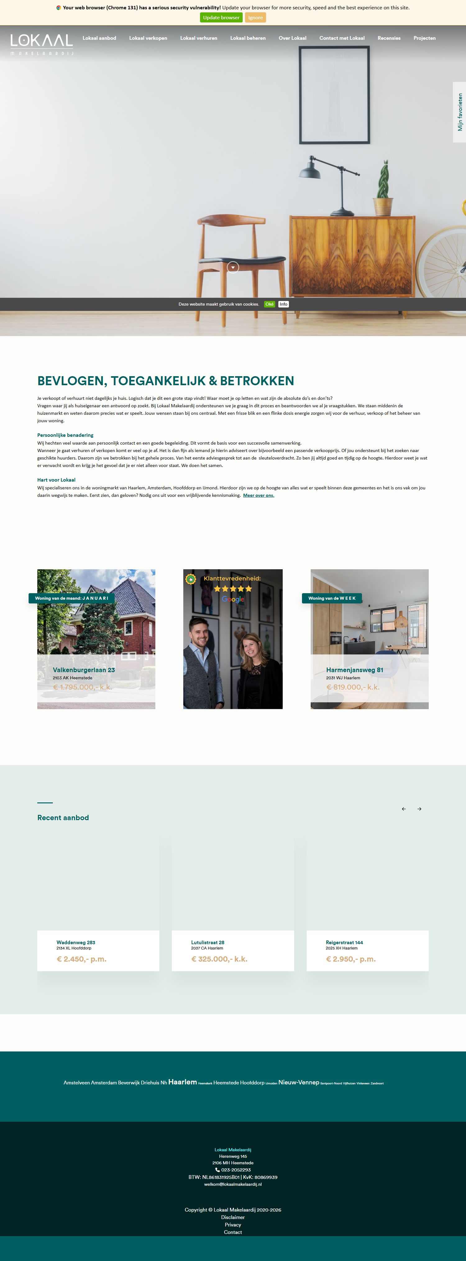 Screenshot van de website van www.lokaalmakelaardij.nl