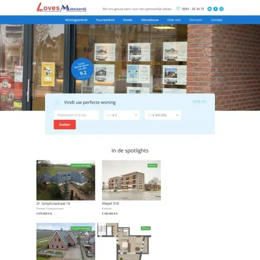 Screenshot van de website van www.lovesmakelaardij.nl