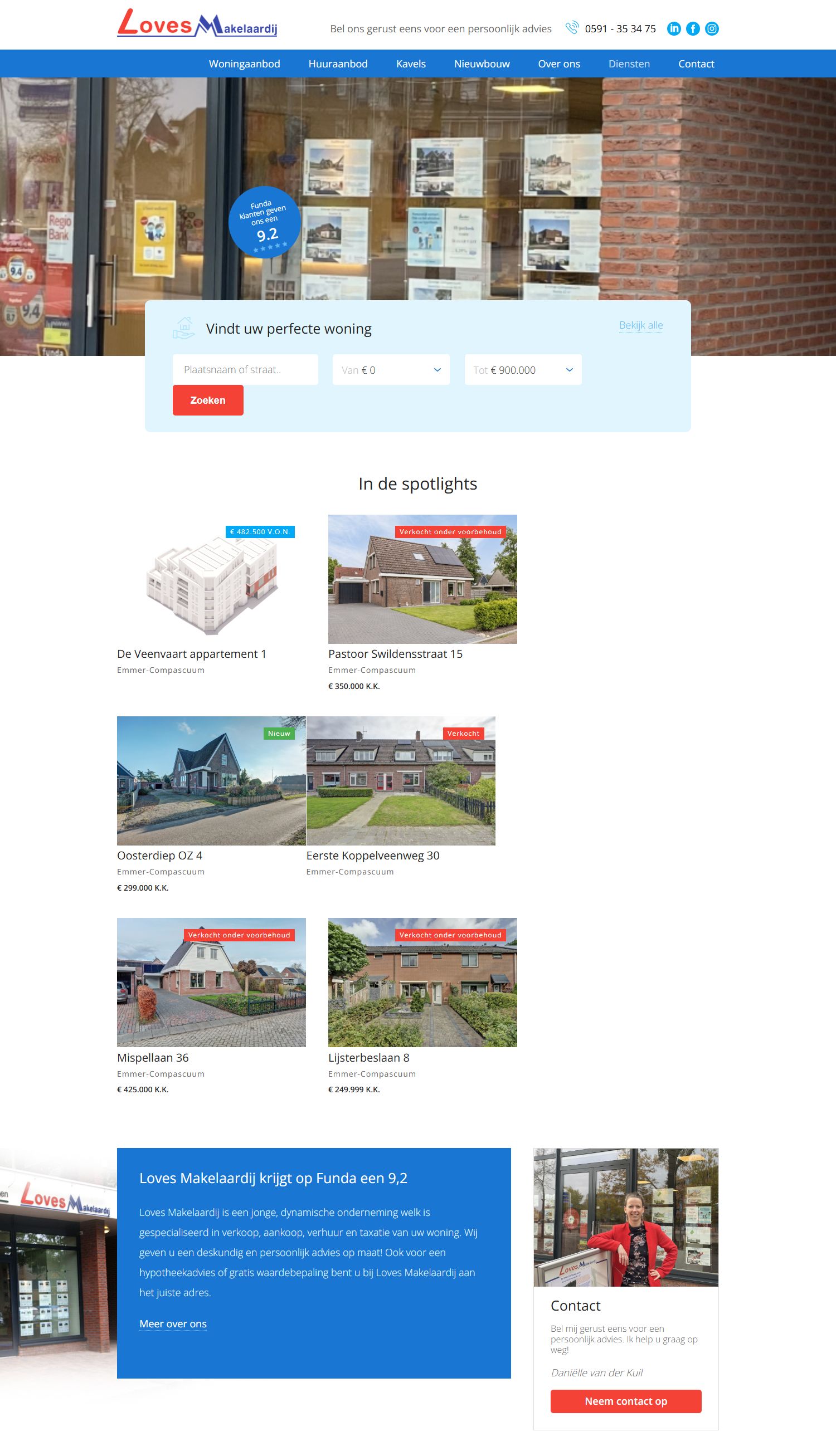 Screenshot van de website van www.lovesmakelaardij.nl