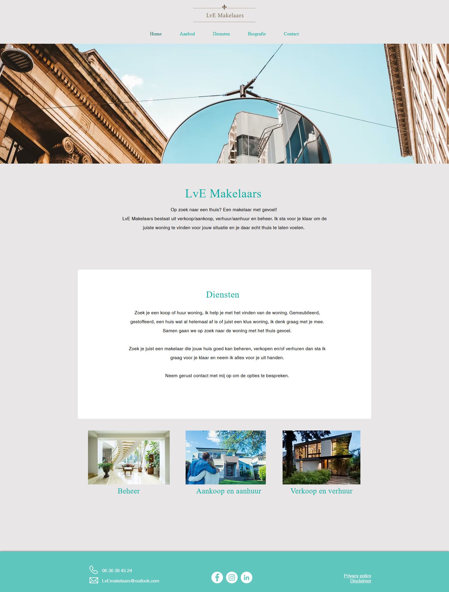 Screenshot van de website van www.lvemakelaars.nl
