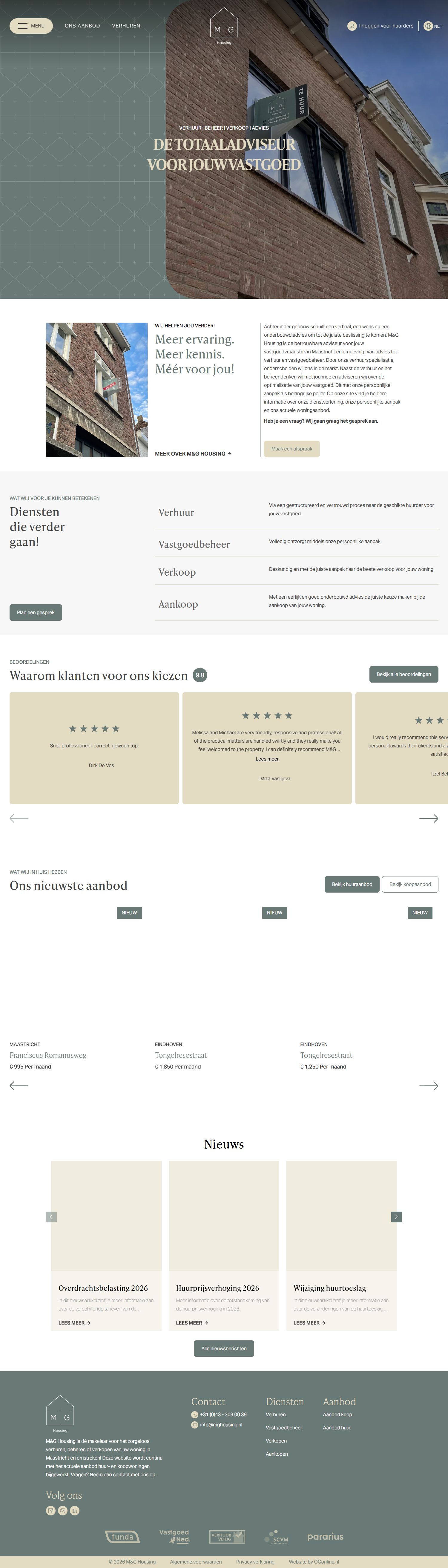 Screenshot van de website van www.mghousing.nl