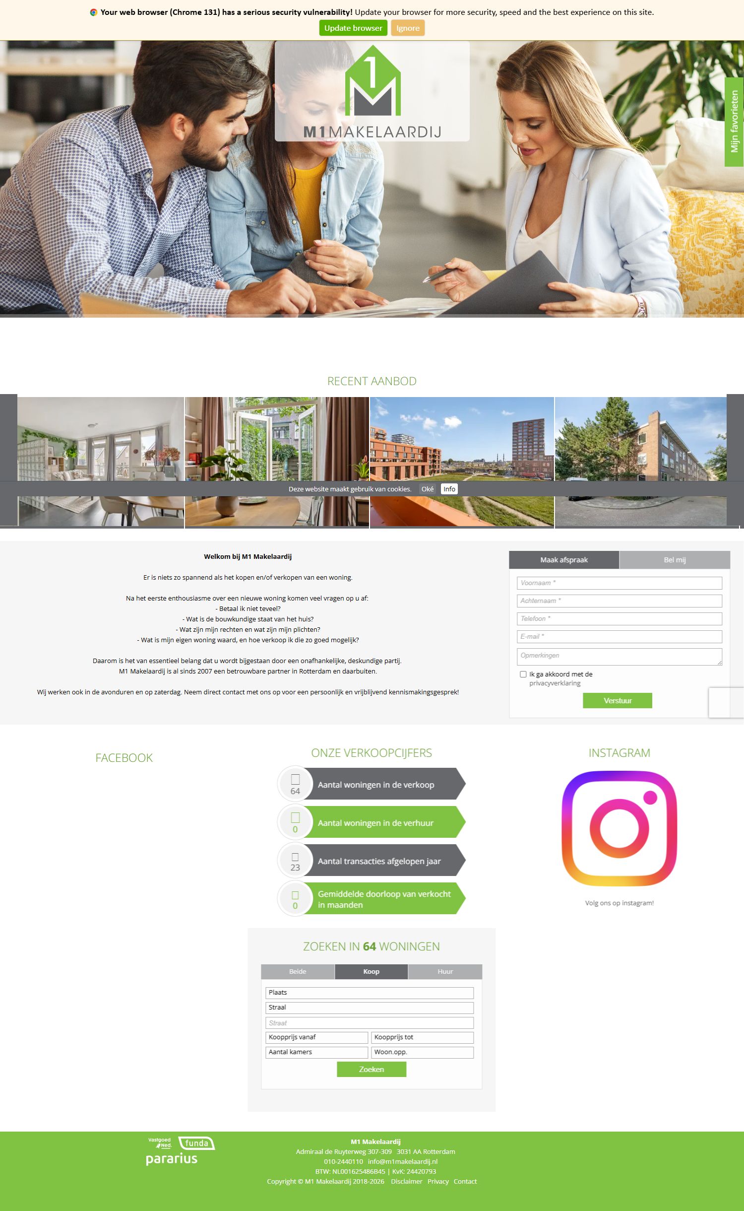 Screenshot van de website van www.m1makelaardij.nl