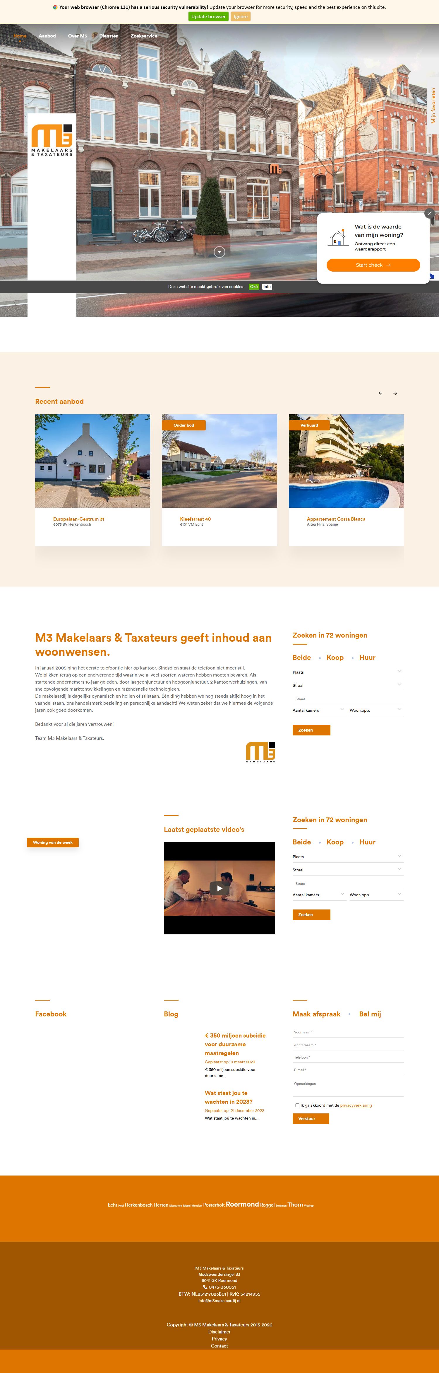 Screenshot van de website van www.m3makelaardij.nl