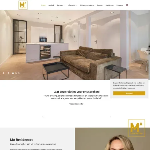 Screenshot van de website van www.maresidences.nl