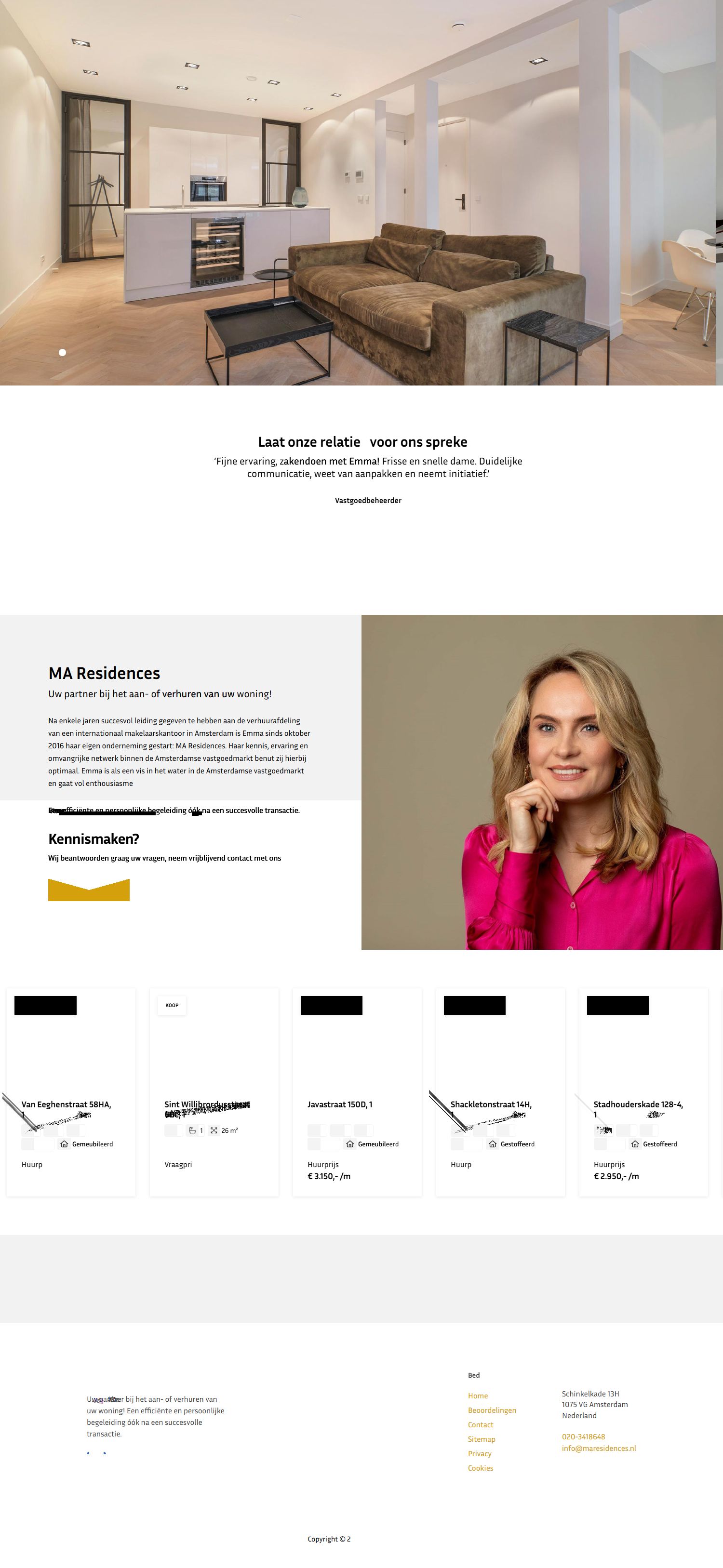 Screenshot van de website van www.maresidences.nl