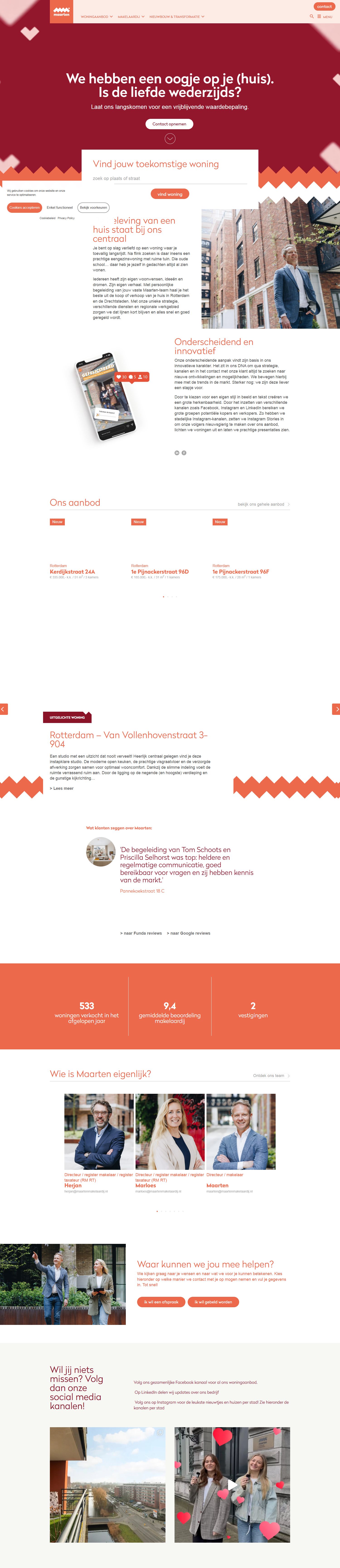 Screenshot van de website van www.maartenmakelaardij.nl
