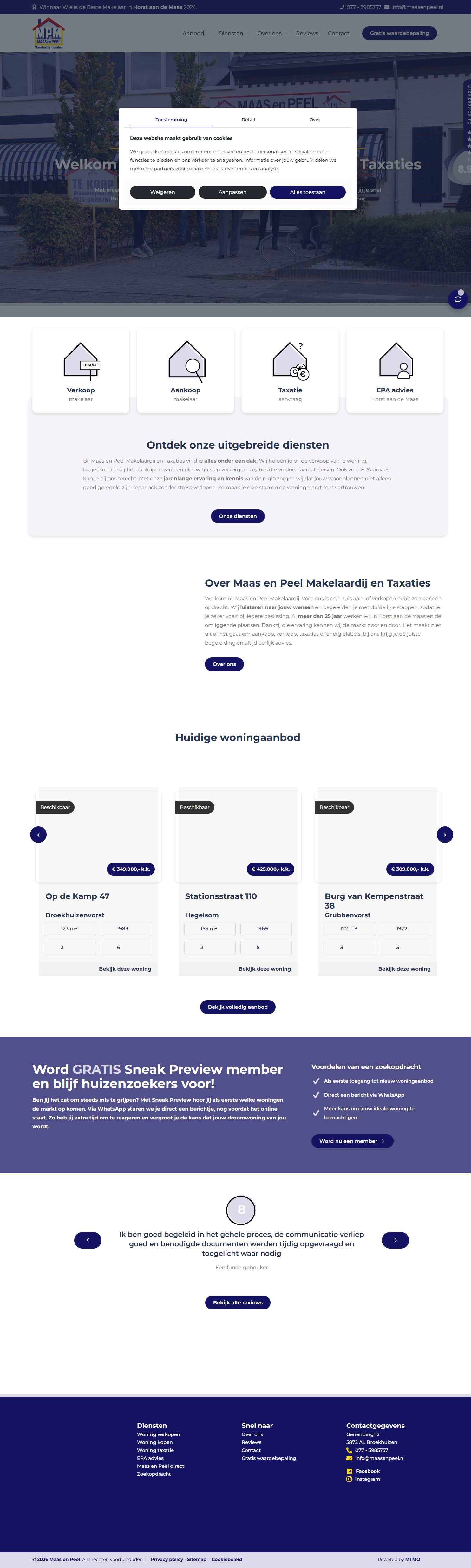 Screenshot van de website van www.maasenpeel.nl
