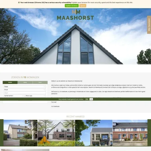 Screenshot of the website of www.maashorst-makelaardij.nl