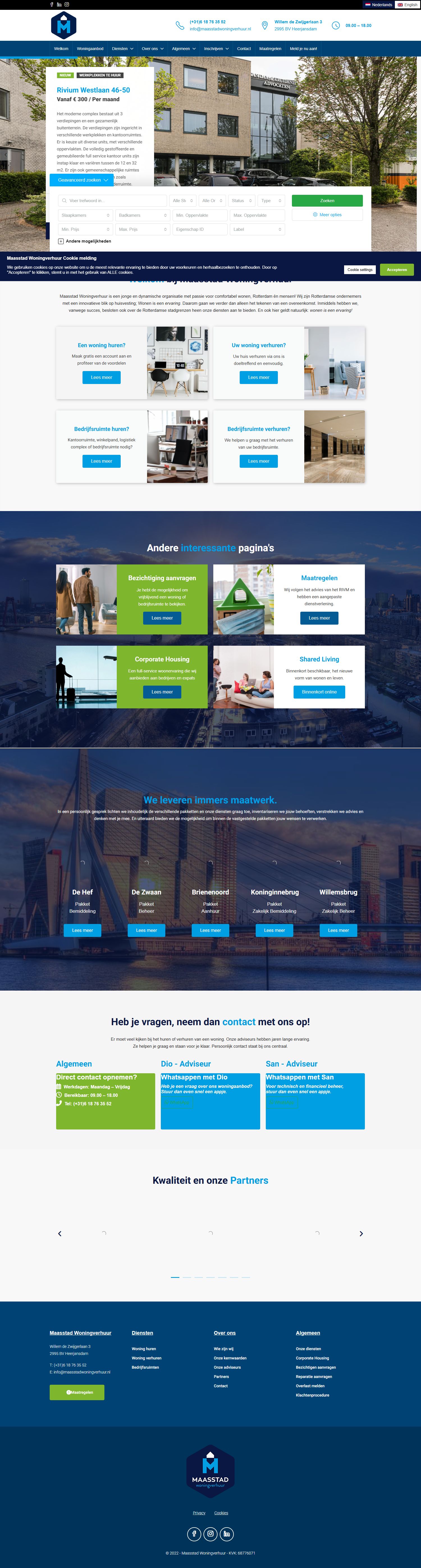 Screenshot van de website van www.maasstadwoningverhuur.nl