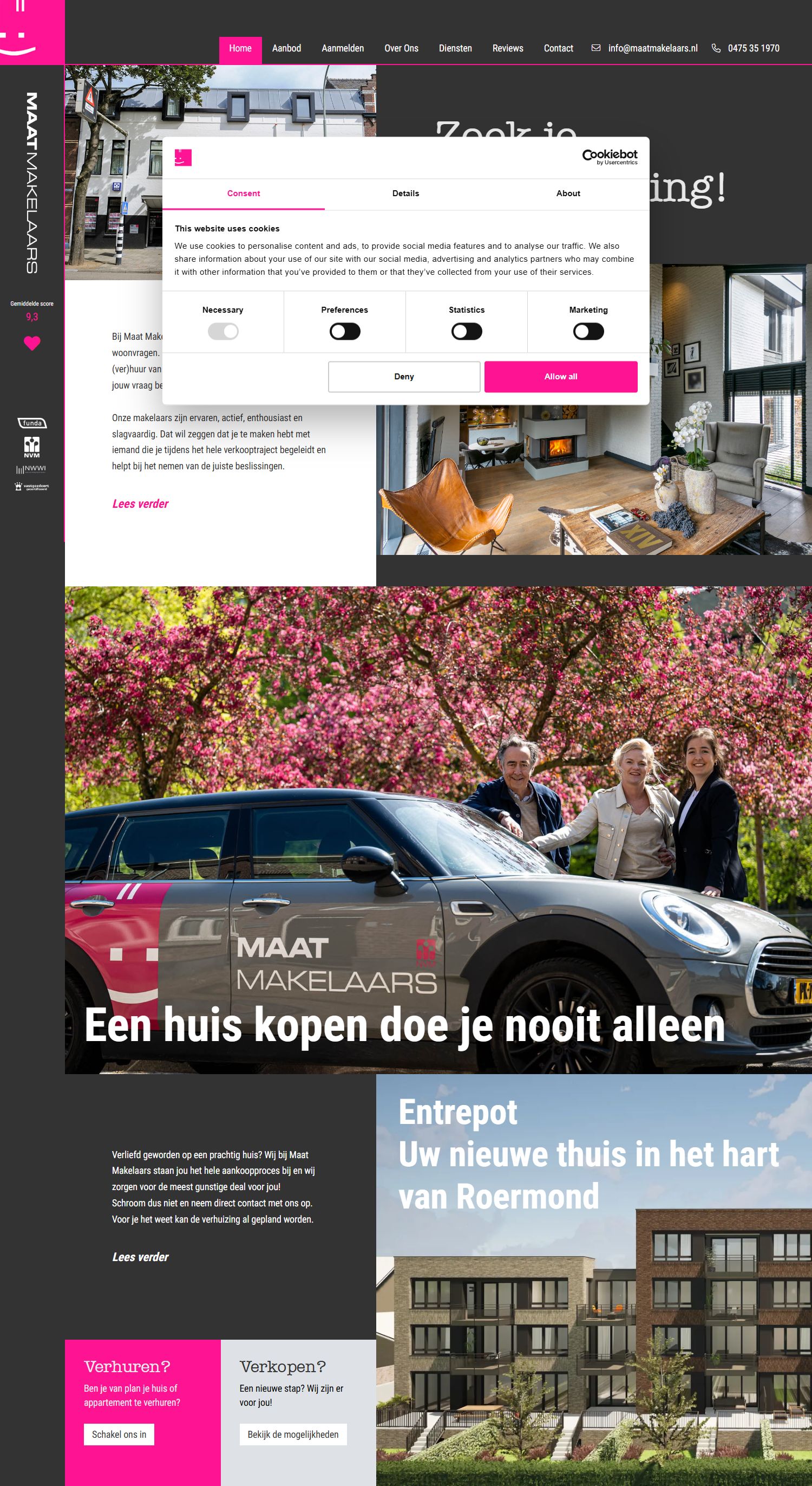 Screenshot van de website van www.maatmakelaars.nl