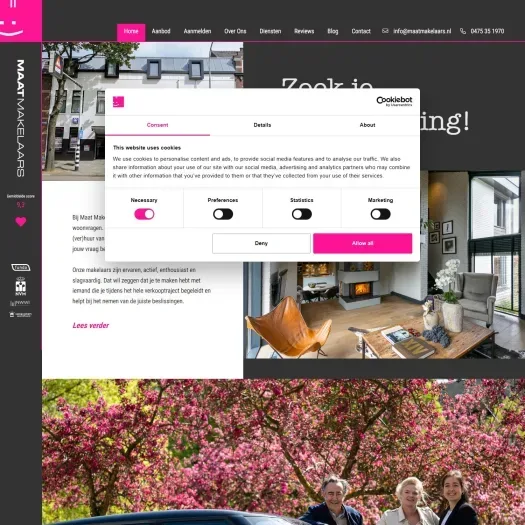Screenshot van de website van www.maatmakelaars.nl