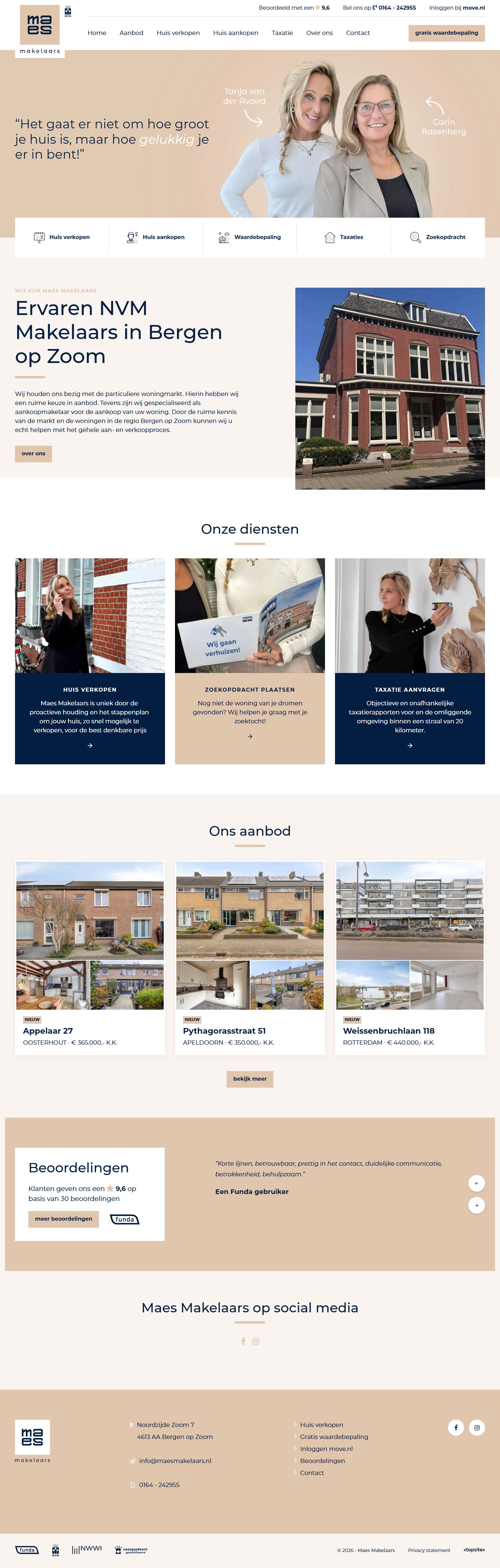 Screenshot van de website van www.maesgroep.nl