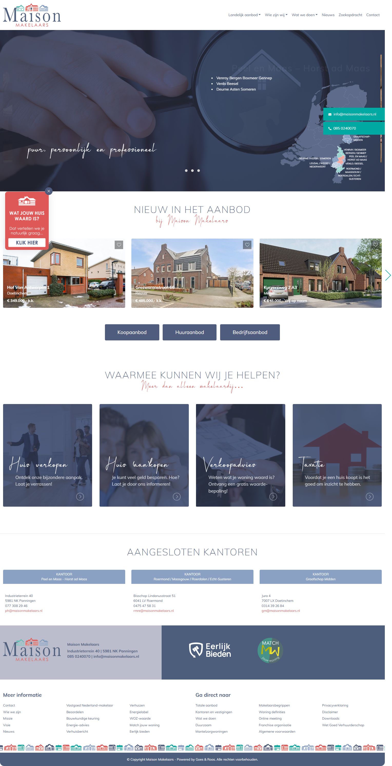 Screenshot van de website van www.maisonmakelaars.nl