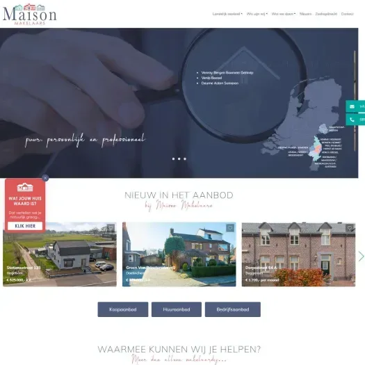 Screenshot van de website van www.maisonmakelaars.nl