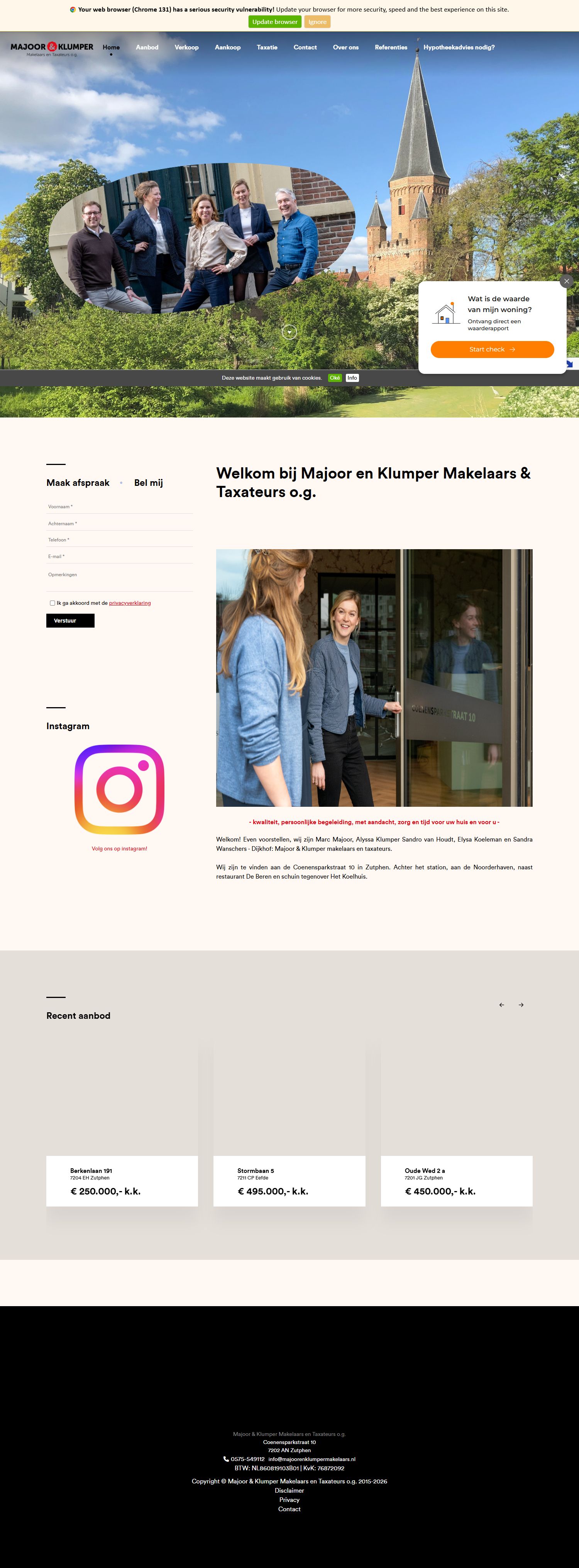 Screenshot van de website van www.majoorenklumpermakelaars.nl