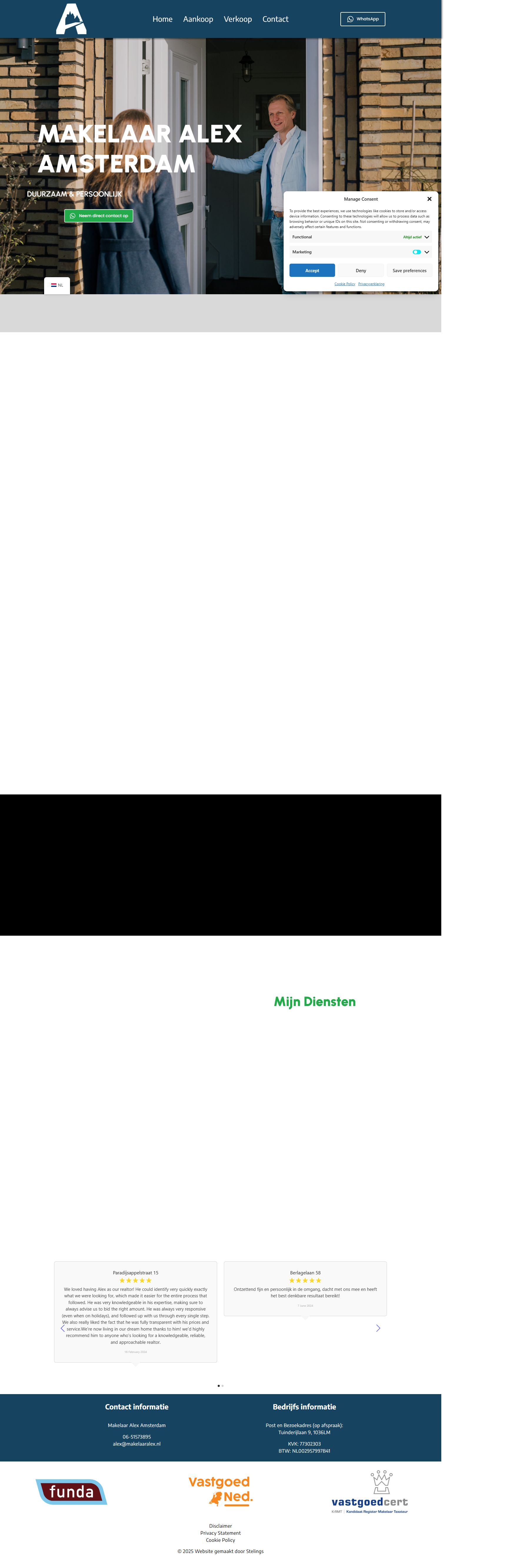 Screenshot van de website van www.makelaaralex.nl