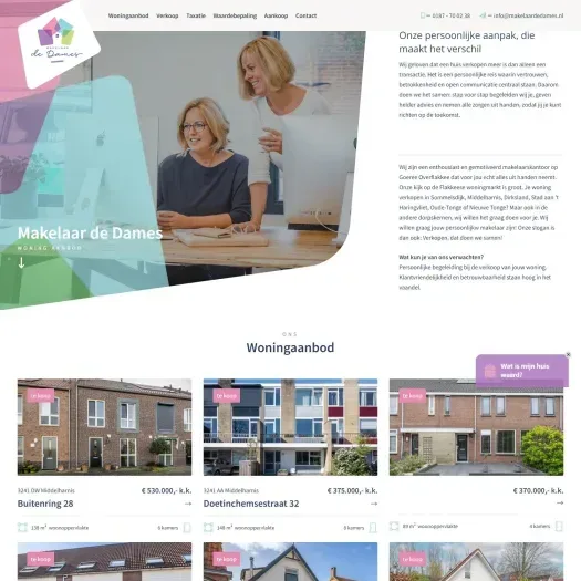 Screenshot van de website van www.makelaardedames.nl