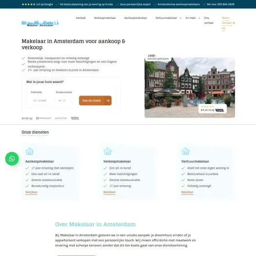 Screenshot van de website van www.makelaarinamsterdam.nl