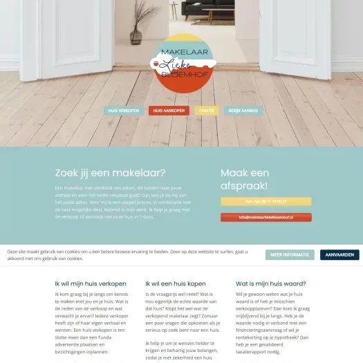 Screenshot van de website van www.makelaarliekebloemhof.nl