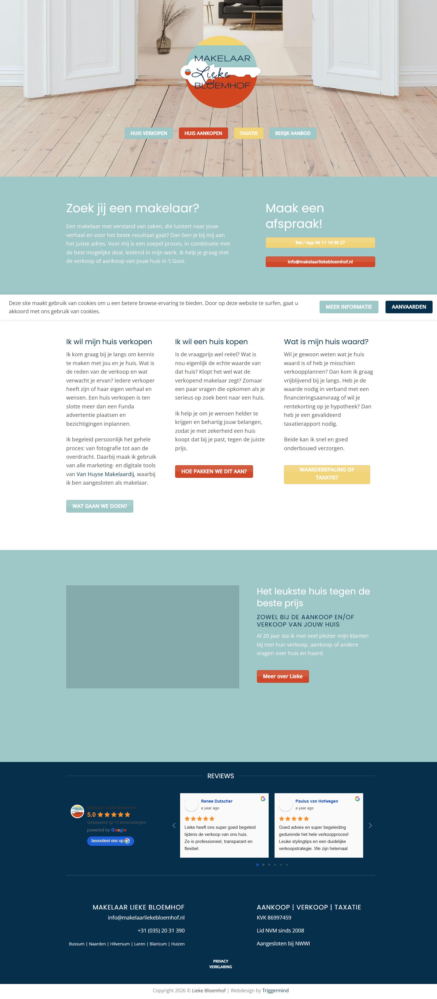 Screenshot van de website van www.makelaarliekebloemhof.nl