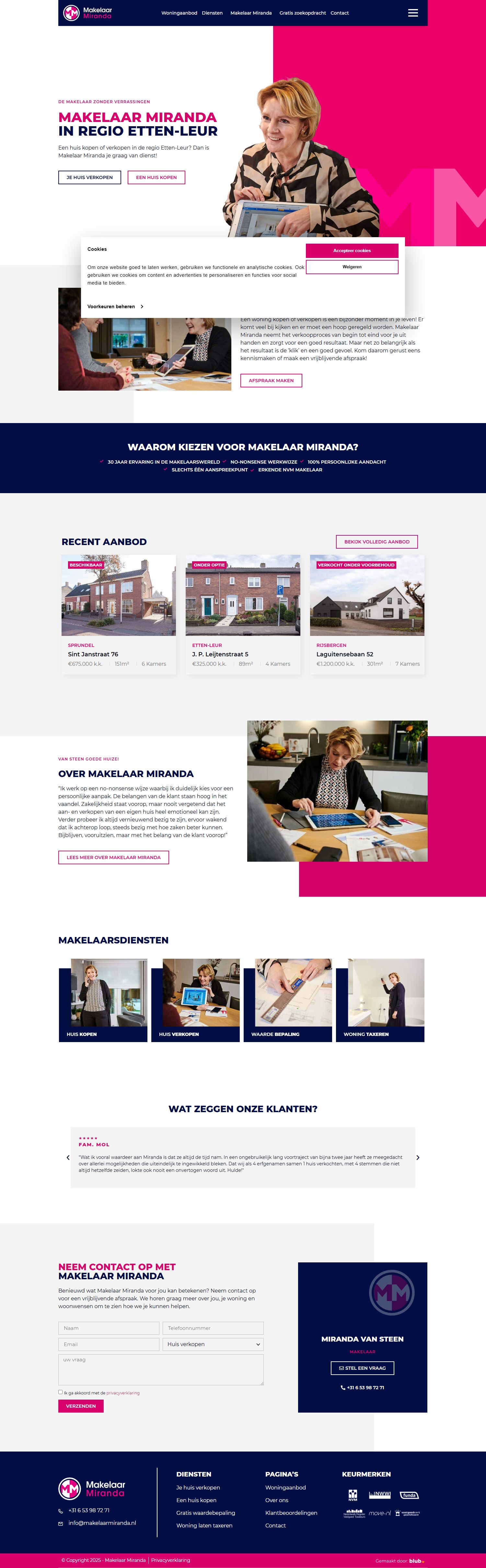 Screenshot van de website van www.makelaarmiranda.nl