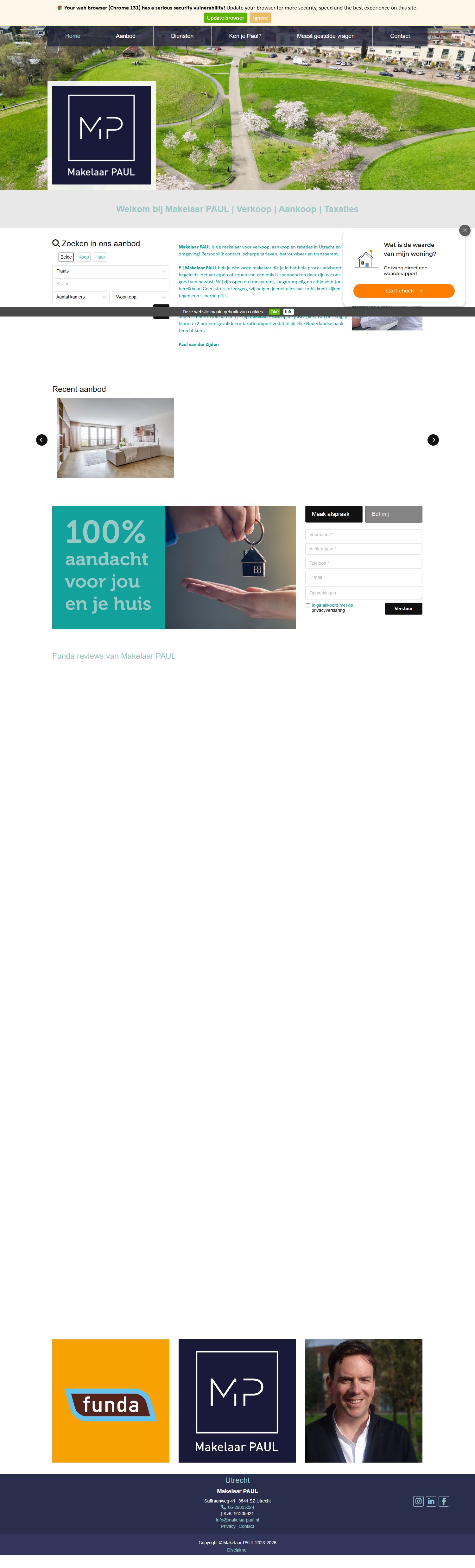 Screenshot van de website van www.makelaarpaul.nl
