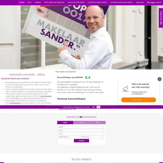 Screenshot of the website of www.makelaarsander.nl
