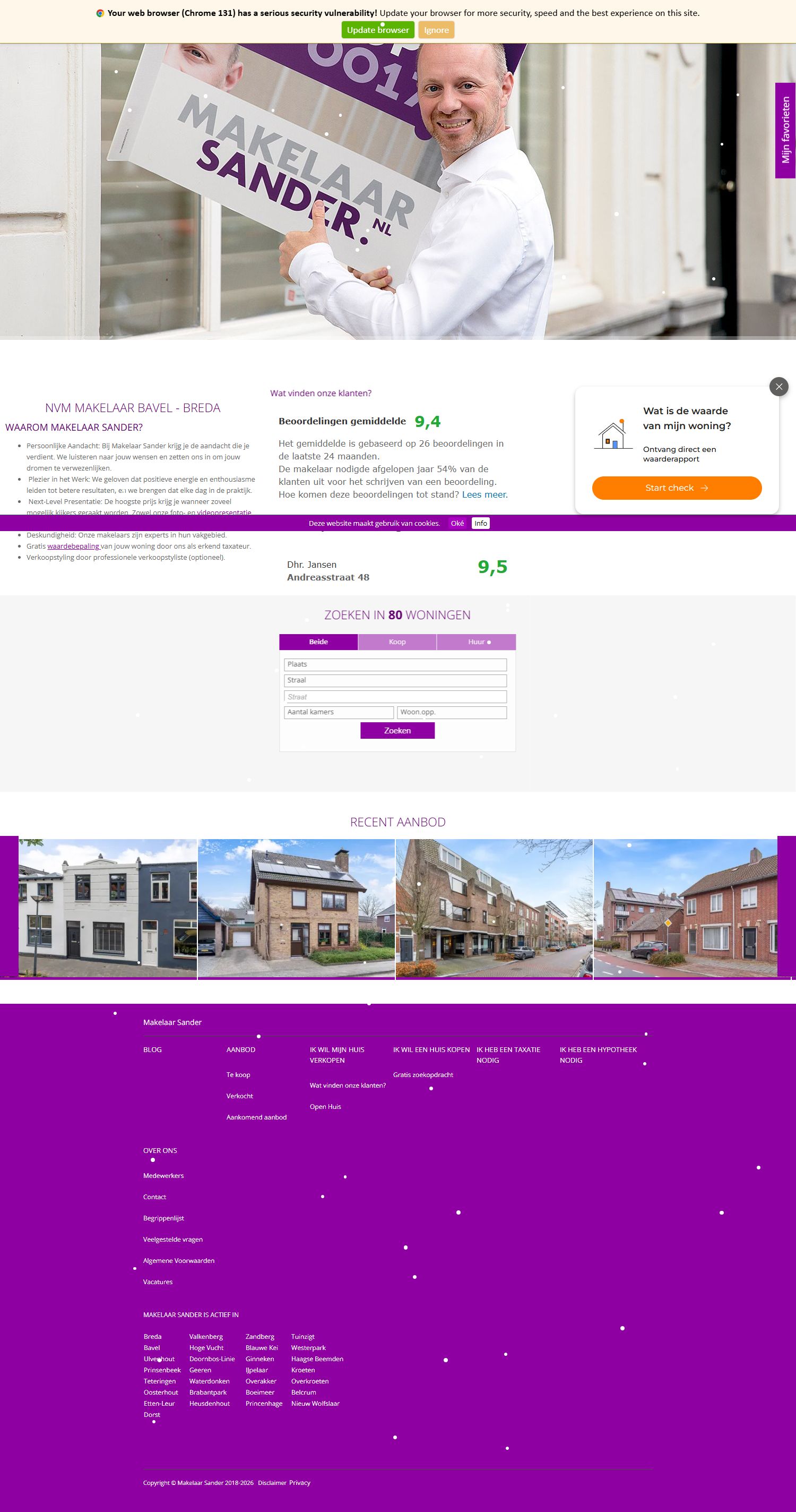 Screenshot van de website van www.makelaarsander.nl