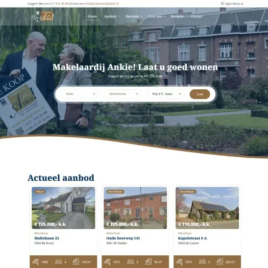 Screenshot of the website of www.makelaardijankie.nl