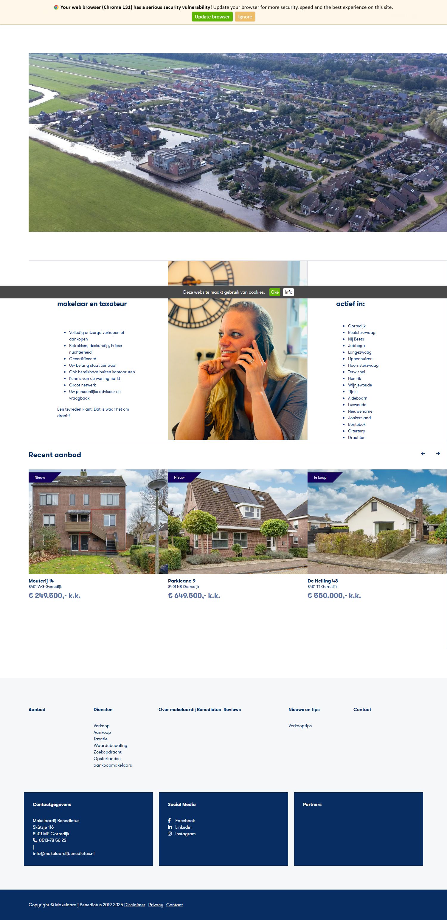 Screenshot van de website van www.makelaardijbenedictus.nl