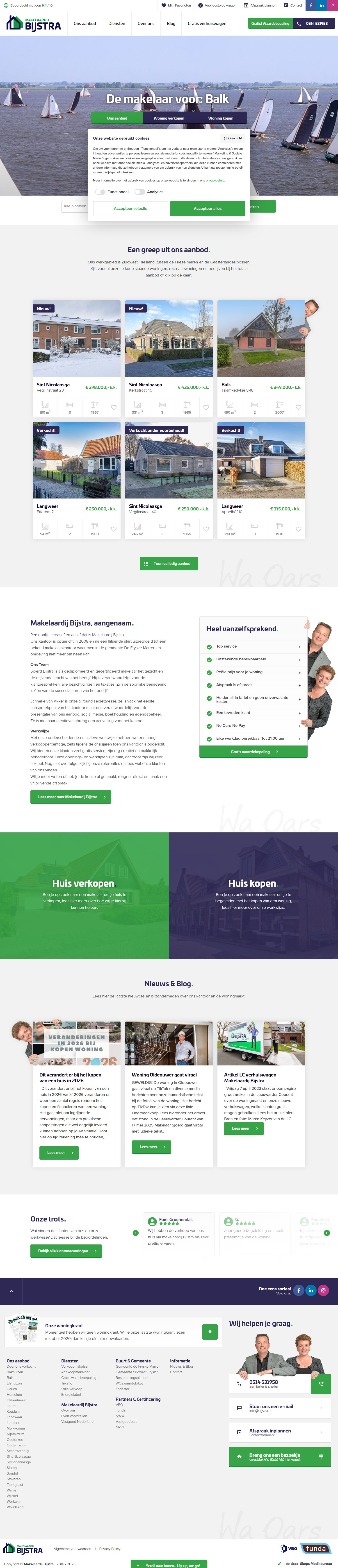 Screenshot van de website van www.bijstra.nl