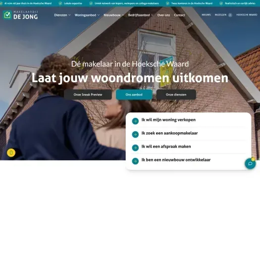 Screenshot van de website van www.makelaardijdejong.nl