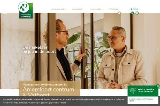 Screenshot der Website von www.makelaardijdeparel.nl