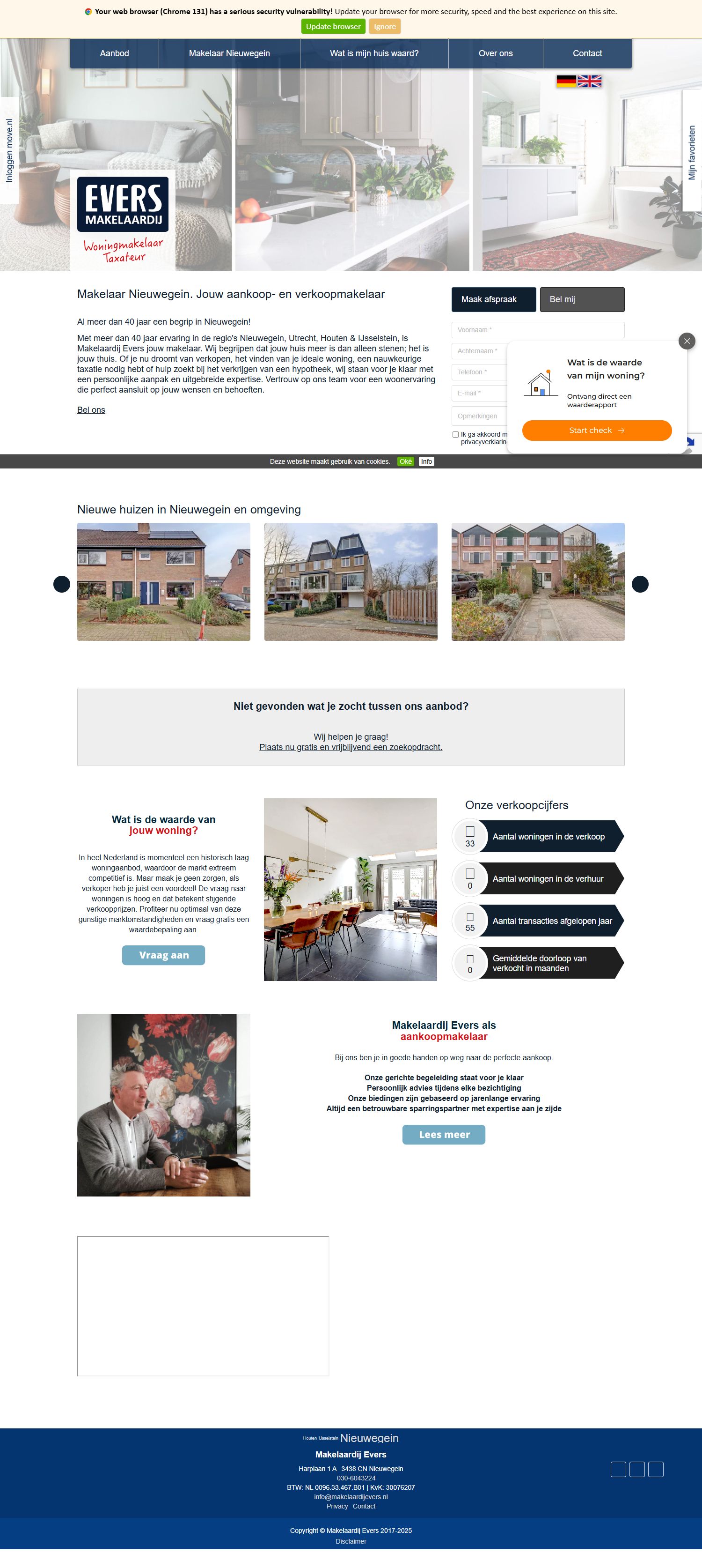 Screenshot van de website van www.makelaardijevers.nl