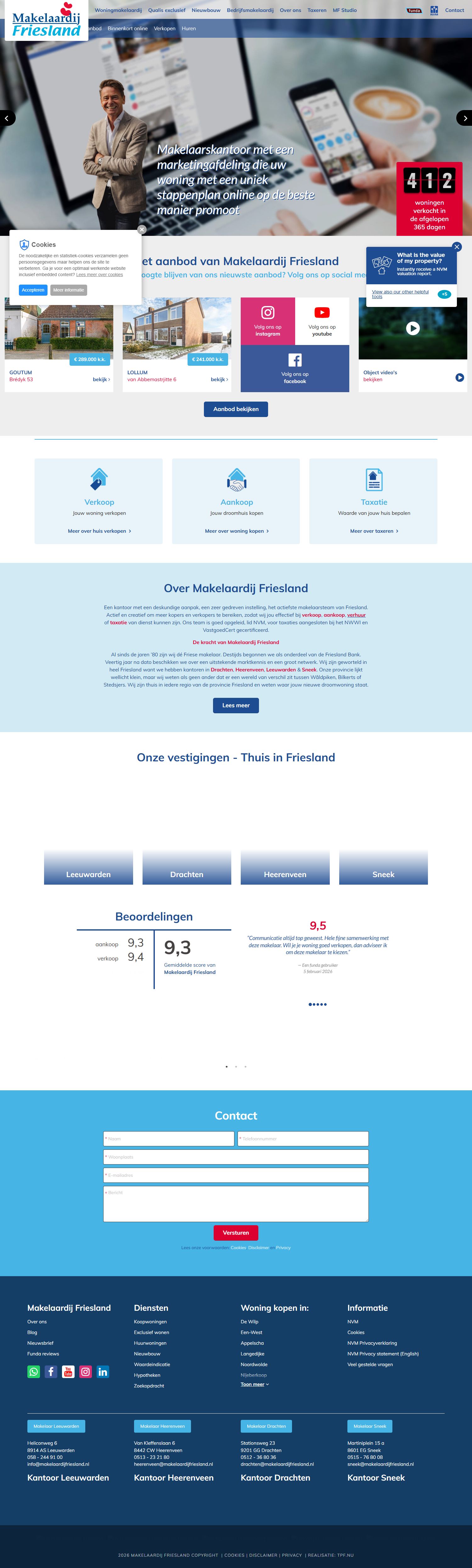 Screenshot van de website van www.makelaardijfriesland.nl