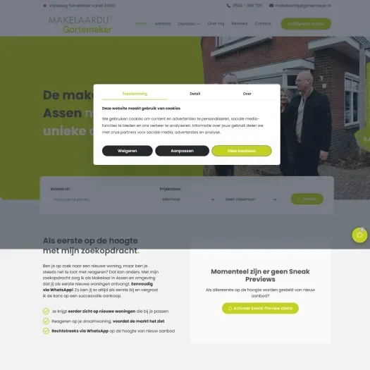 Screenshot van de website van www.gortemaker.nl