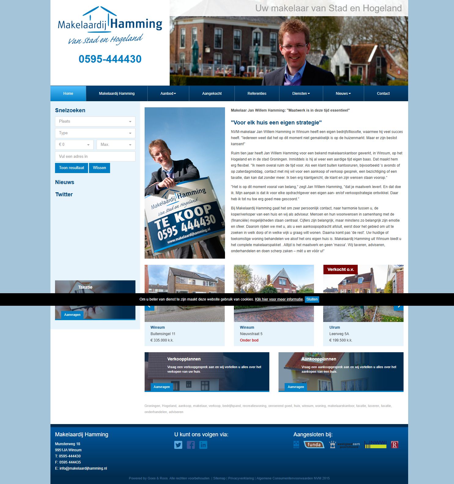 Screenshot van de website van www.makelaardijhamming.nl