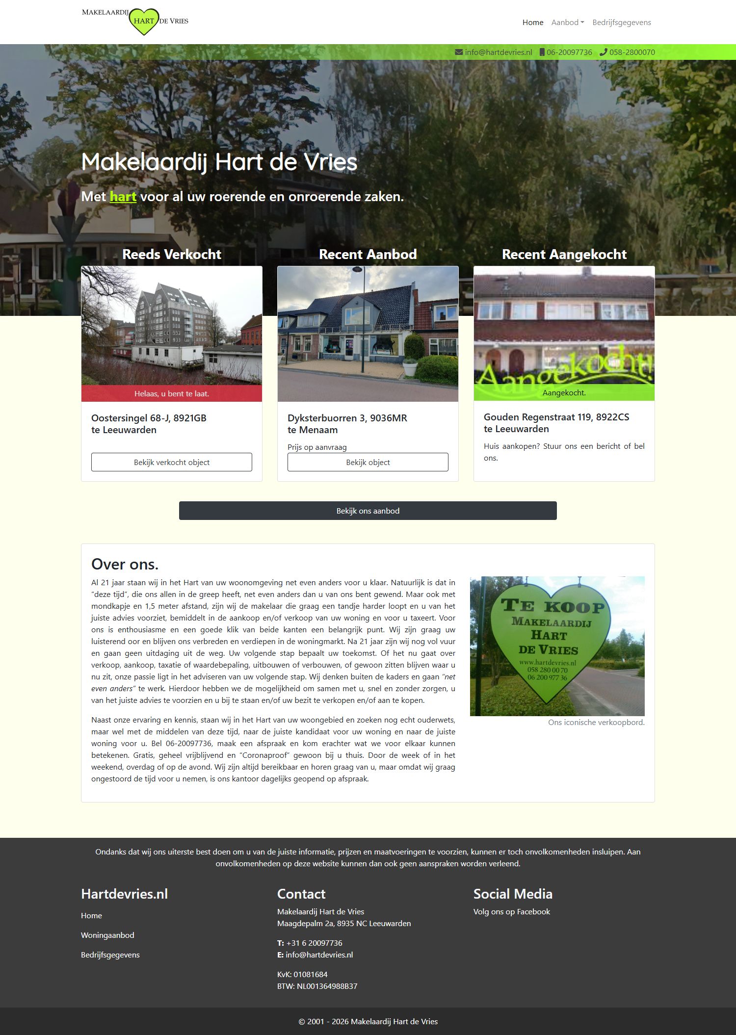 Screenshot van de website van www.hartdevries.nl