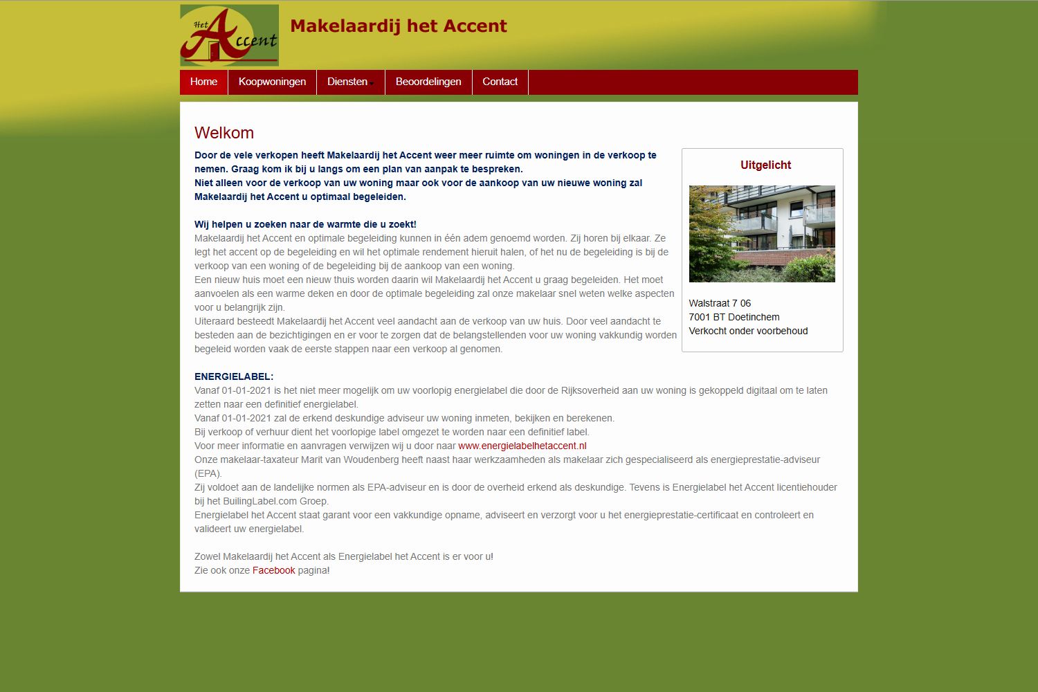 Screenshot van de website van www.makelaardijhetaccent.nl