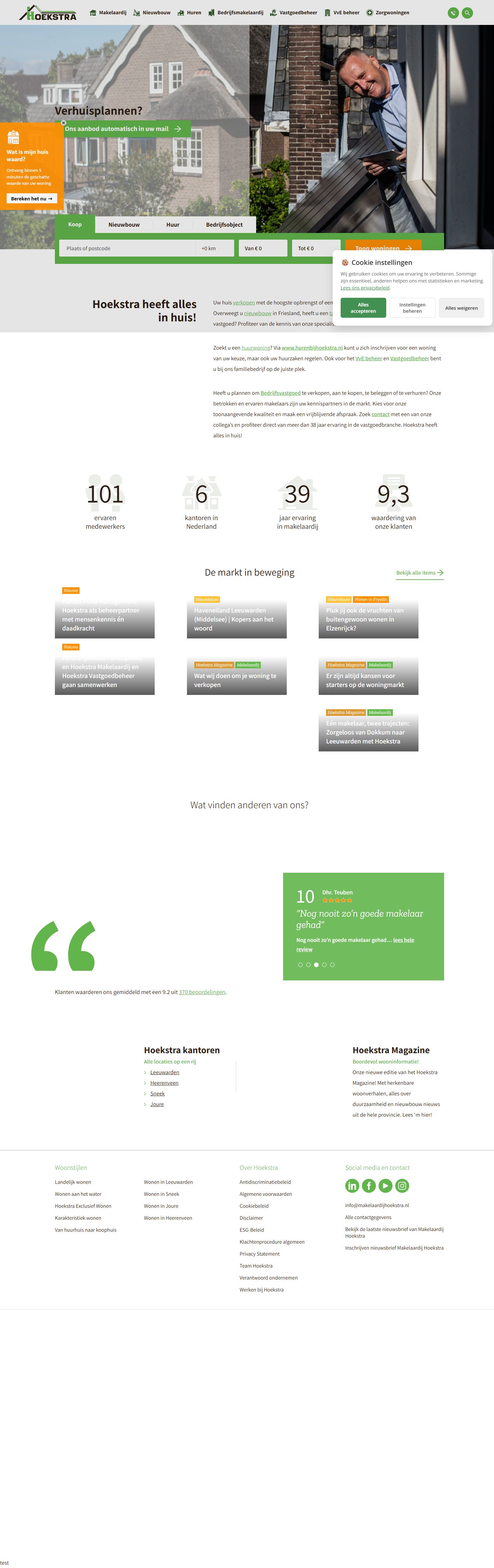 Screenshot van de website van www.makelaardijhoekstra.nl