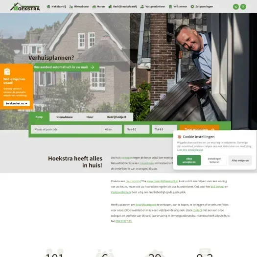 Screenshot van de website van www.makelaardijhoekstra.nl